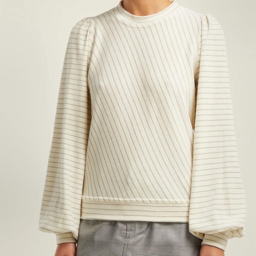 Ganni Harley Striped Cotton-Blend Velour Sweater Size 38